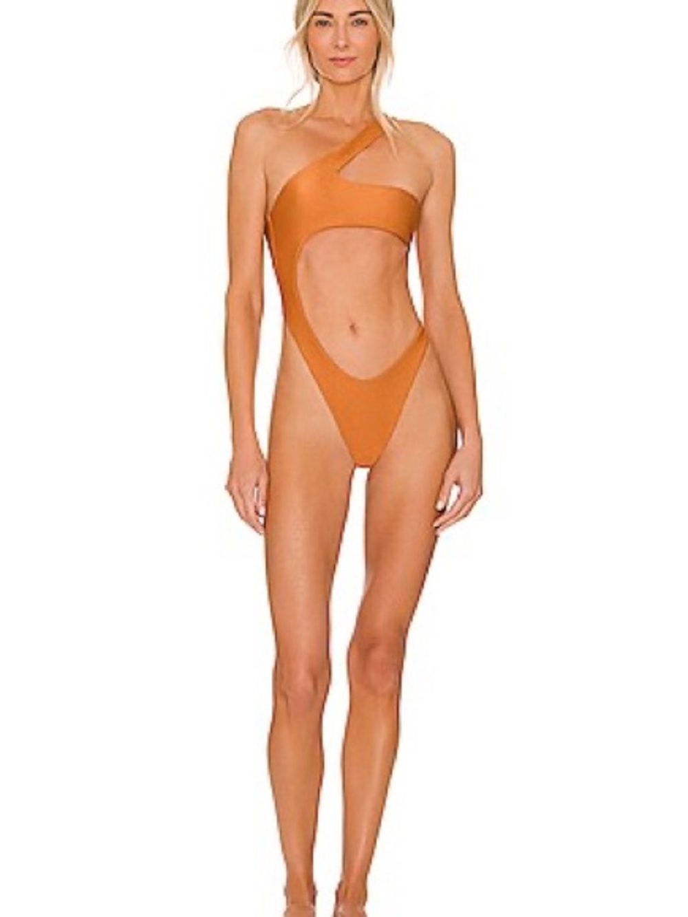 One-Shoulder Cutout One-Piece Swimsuit in Rust